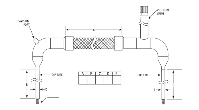 flexible u-tube with globe valve for cryogenic systems