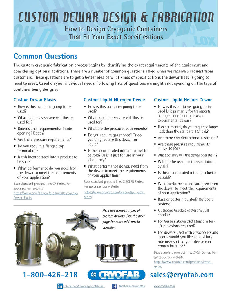 Custom Cryogenic Dewar Design & Fabrication