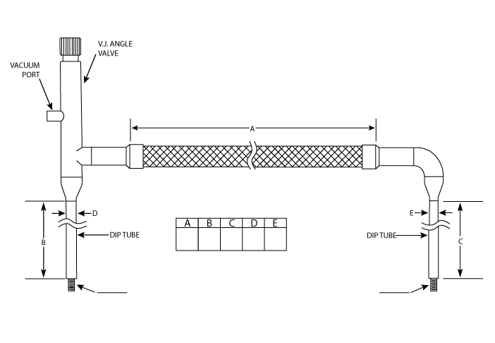 liquid helium line flexible u-tube with right angle shut-off valve