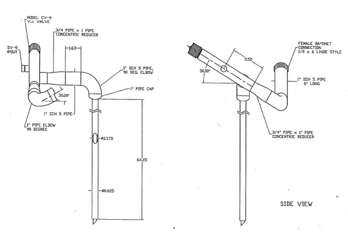 cryogenic GE stinger with female bayonet connection