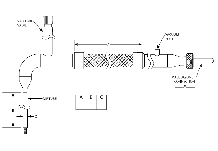 cryogenic withdrawal hose with globe shut-off valve